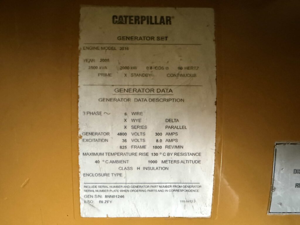 2007 CAT 3516C Diesel Generator