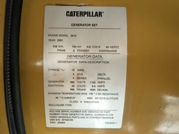 2004 CAT 3412 Diesel Generator