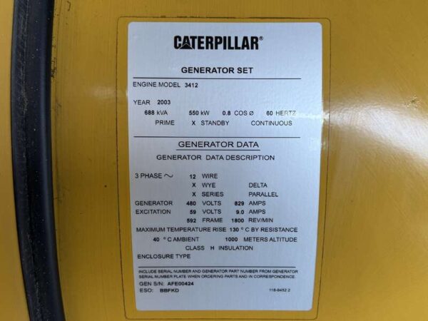 2003 CAT 3412 Diesel Generator