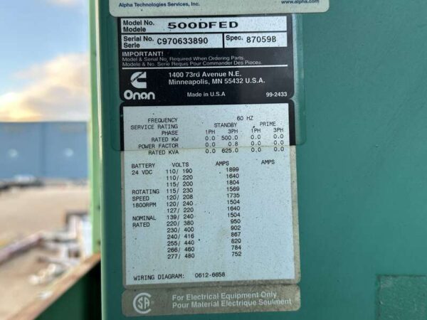 1997 Cummins DFED Diesel Generator