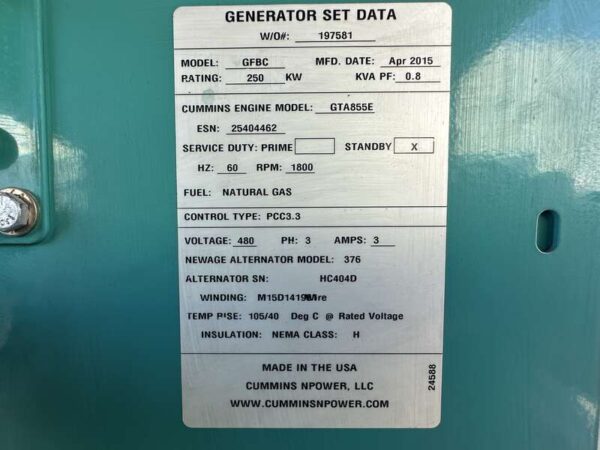 2015 Cummins GFBC Natural Gas Generator
